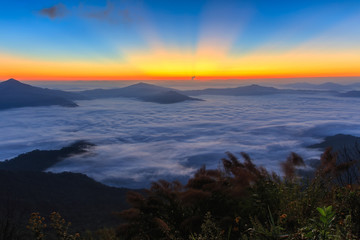 Fototapeta na wymiar Pha Tung mountain in sunrise time, Chiang Rai
