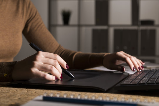 Woman's Hands With Dark Red Nail Polish Drawing