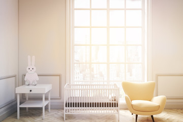 Baby's room with a large window, toned