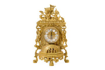 vintage golden clock on a white background