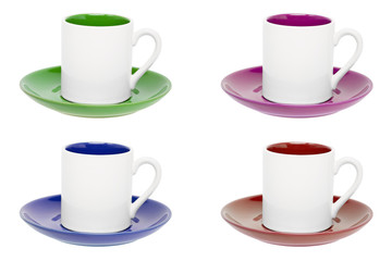 Colorful cups isolated on white background
