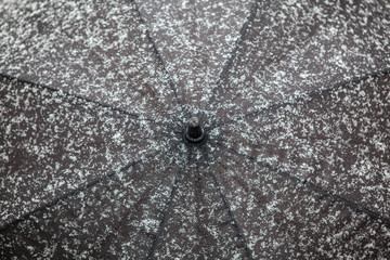 snow on black umbrella in snowy day