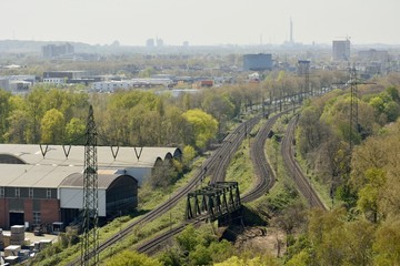 Fototapeta na wymiar View over railroad tracks in Oberhausen, Germany.