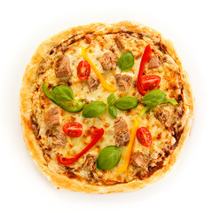 Pizza with tuna on white background