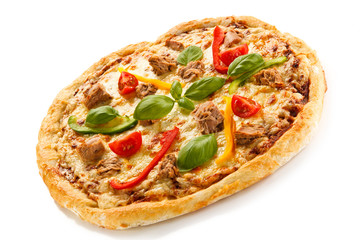 Pizza with tuna on white background