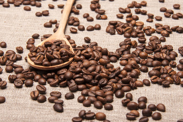 coffee beans on the canvas of linen
