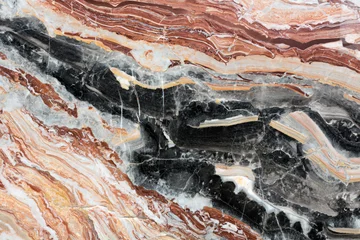 Fotobehang Black, red, whire, brown patterned natural marble texture. © Dmytro Synelnychenko