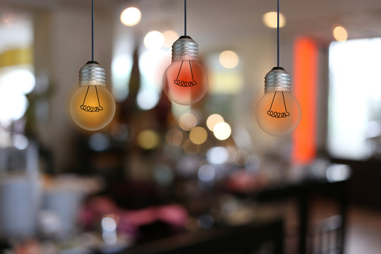 Vintage bulb lamps in a restaurant.