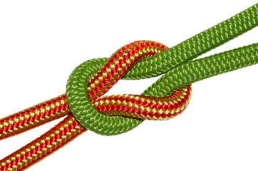 reef knot, yellow and green ropes