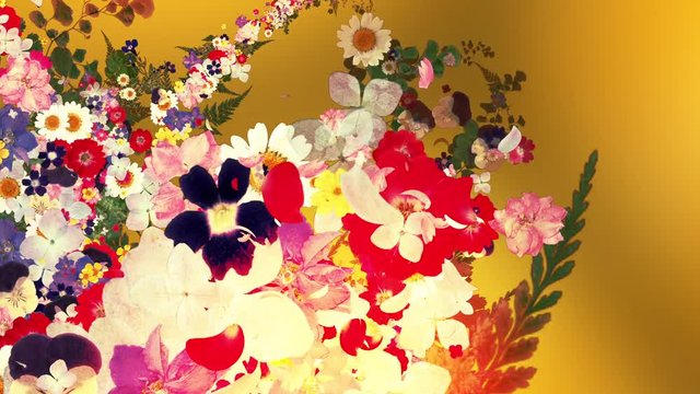 咲き乱れる花_和風＿金色背景