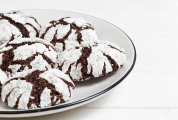 Homemade chocolate crinkles cookies powdered sugar