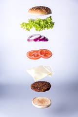 Floating Burger with fresh ingredients