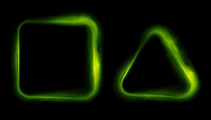 Glowing frames black background. Square glow borders. Sparkling geometric light banner. Luminous triangle light shape. 
Shining triangular forms. Neon sign. Bright sign with flares and sparkles. LED