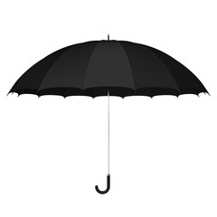Classic black umbrella against white background simple 3D illustration