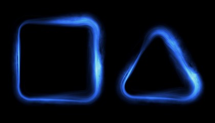 Glowing frames black background. Square glow borders. Sparkling geometric light banner. Luminous triangle light shape. 
Shining triangular forms. Neon sign. Bright sign with flares and sparkles. LED