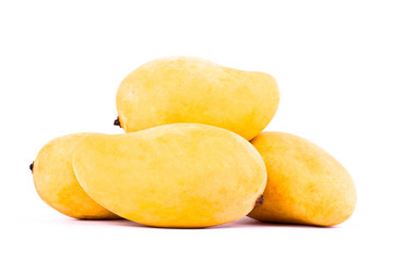 Naklejka na ściany i meble a pile yellow sweet ripe mangos on white background healthy fruit food isolated 