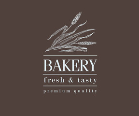 bakery vintage bread or beer logo with wheat
