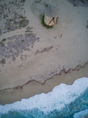 Drone view of Old windmill ai Gyra beach, Lefkada Greece