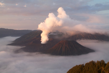 beautiful panorama of caldera del tengger at sunrise
