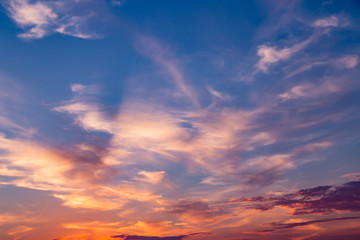 Naklejka na ściany i meble Sunset sunrise clouds on sky, nature landscape