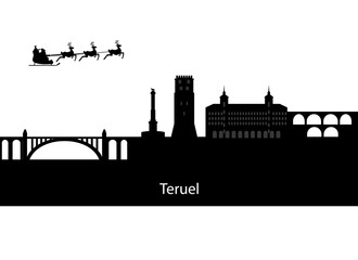 Fototapeta premium Santa claus flying over skyline of teruel in spain