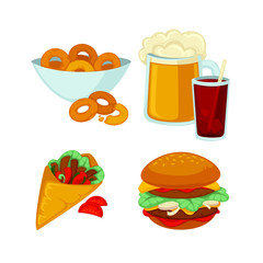 Set of fast food meals. Collection  cartoon snack icons