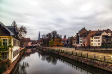 Fototapeta na wymiar The Ill river in Petite France area, Strasbourg