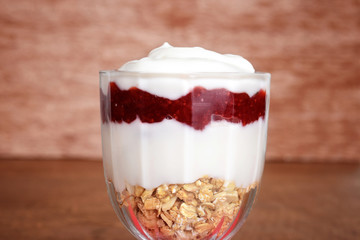 closeup strawberry vanilla parfait