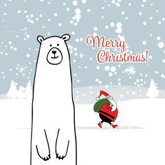 Christmas card with white santa and white bear