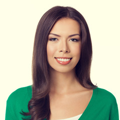 Fototapeta premium smiling woman in green casual smart clothing