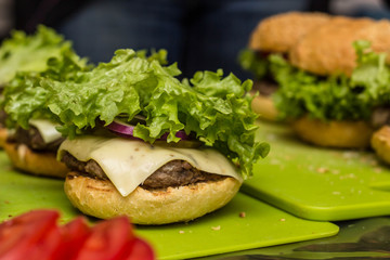 Closeup of home made burgers