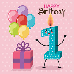 happy birthday card with candle number vector illustration design