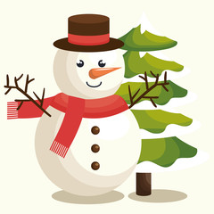 happy merry christmas snowman character vector illustration design