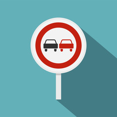 No overtaking road traffic sign icon. Flat illustration of no overtaking road traffic sign vector icon for web isolated on baby blue background