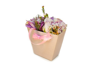 Bouquet of flowers in a gift box