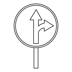 Straight or right turn ahead traffic sign icon. Outline illustration of straight or right turn ahead vector icon for web