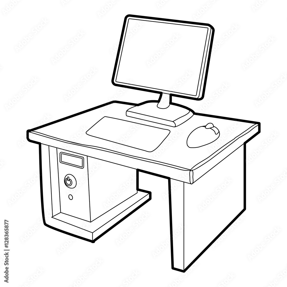 Poster desktop with computer icon. isometric 3d illustration of desktop with computer vector icon for web
