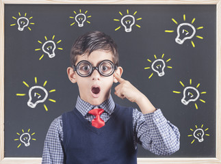 Smart boy thinking hard. New ideas, problem solution and innovation concept