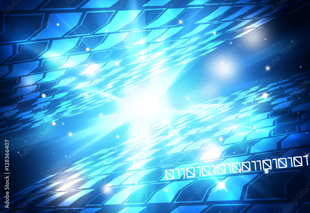 Wall mural blue technology background and abstract digital tech circle.copy space.