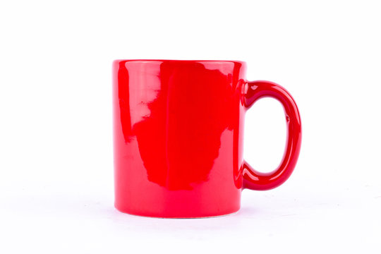 red coffee or tea cup on break time in white background drink isolated
