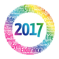 2017 word cloud collage, health concept background