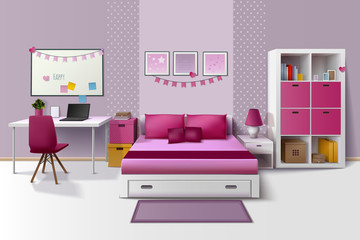 Teen Girl Room Interior Realistic Image 