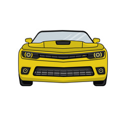 Chevrolet Camaro yellow car in a flat style