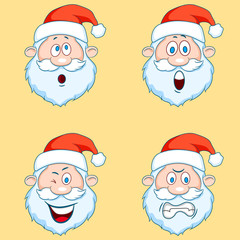 Four funny Santa Claus heads - set.
Four funny Santa Claus heads - set.Vector Cartoon Set Of Different Santa Claus Faces.