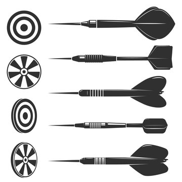 Set of darts for darts game isolated on white background. Design elements for logo, label, emblem, sign, brand mark. Vector illustration.