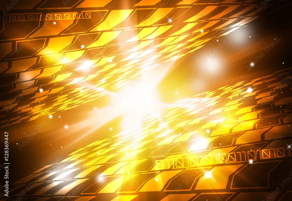 Wall mural gold technology background and abstract digital tech circle.copy space.