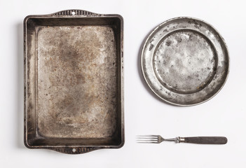 Baking tray,plate and fork