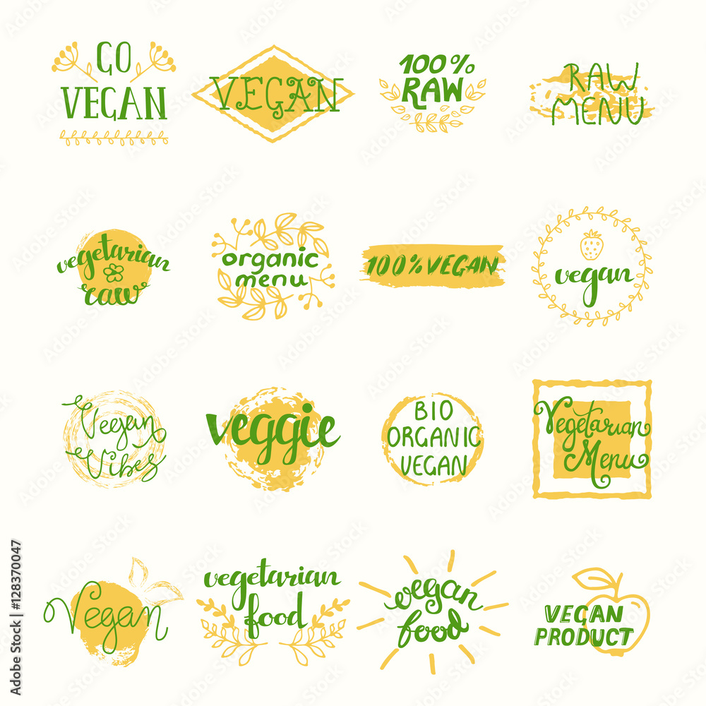 Sticker Vegan Retro Elements Set