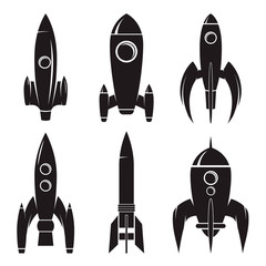 Set of the rockets isolated on white background. Design elements for logo, label, emblem, sign, brand mark. Vector illustration.