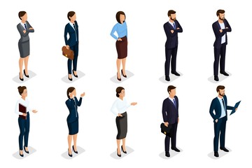 Isometric set of men and women in business attire, of a corporate code of business people. Businessmen on a white background, isolated. Vector illustration